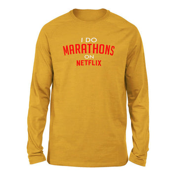 I Do Marathons On Netflix Men/Unisex Drop Shoulder Sweatshirt in Heather Mustard color